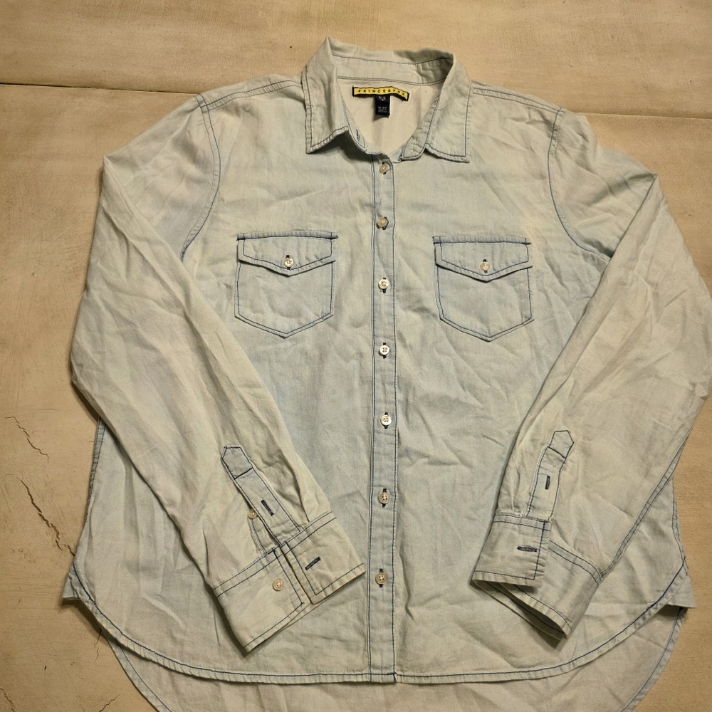 ​🌟 Prince & Fox XL Light Wash Denim Button Down Shirt Chambray Shacket Western - Picture 2 of 6